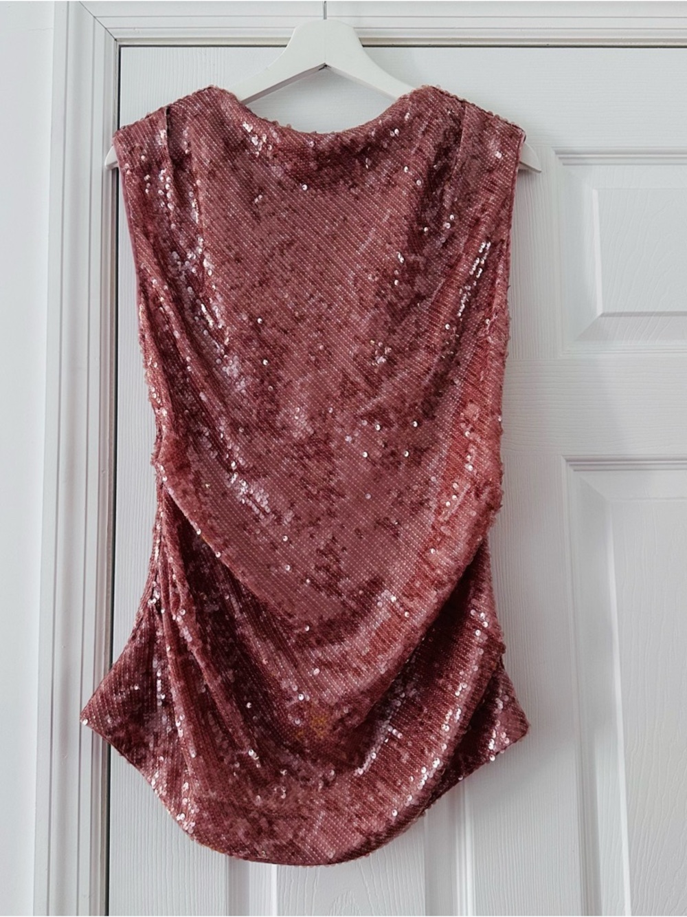 Banana Republic Pink Rose Gold Sequin Tank Top Size XS, Evening Party Shimmer
